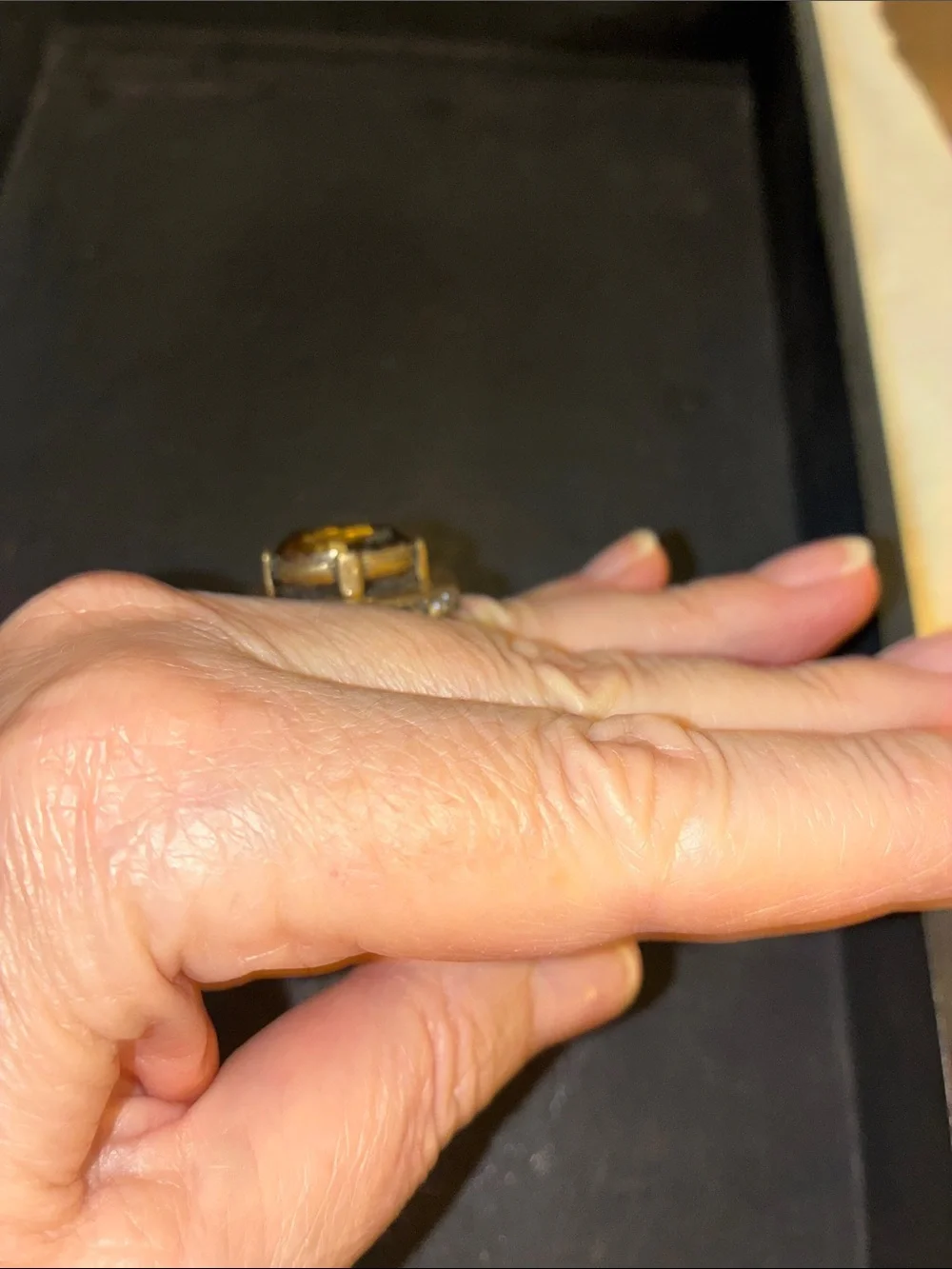 Gold-Tone Stretch Ring with Amber Brown Stone